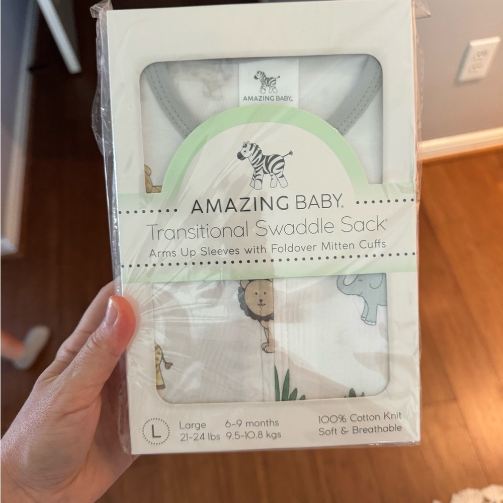 Amazing Baby Transitional Swaddle Sack - Neutral Safari Print NEVER OPENED